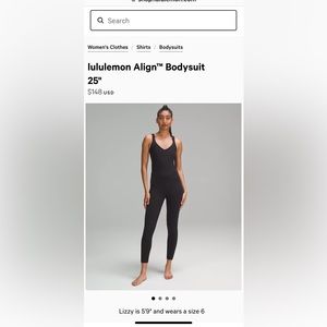 lululemon Align™ Bodysuit 25 size 6. Like NEW! Black color.